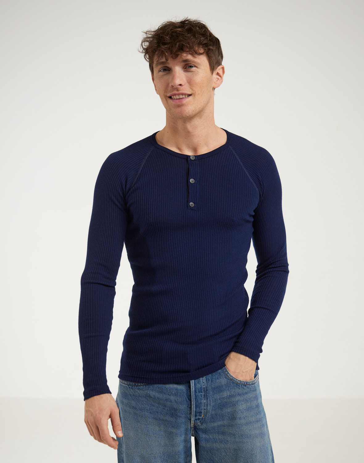 Langermet Henley-topp med raglanermer 2