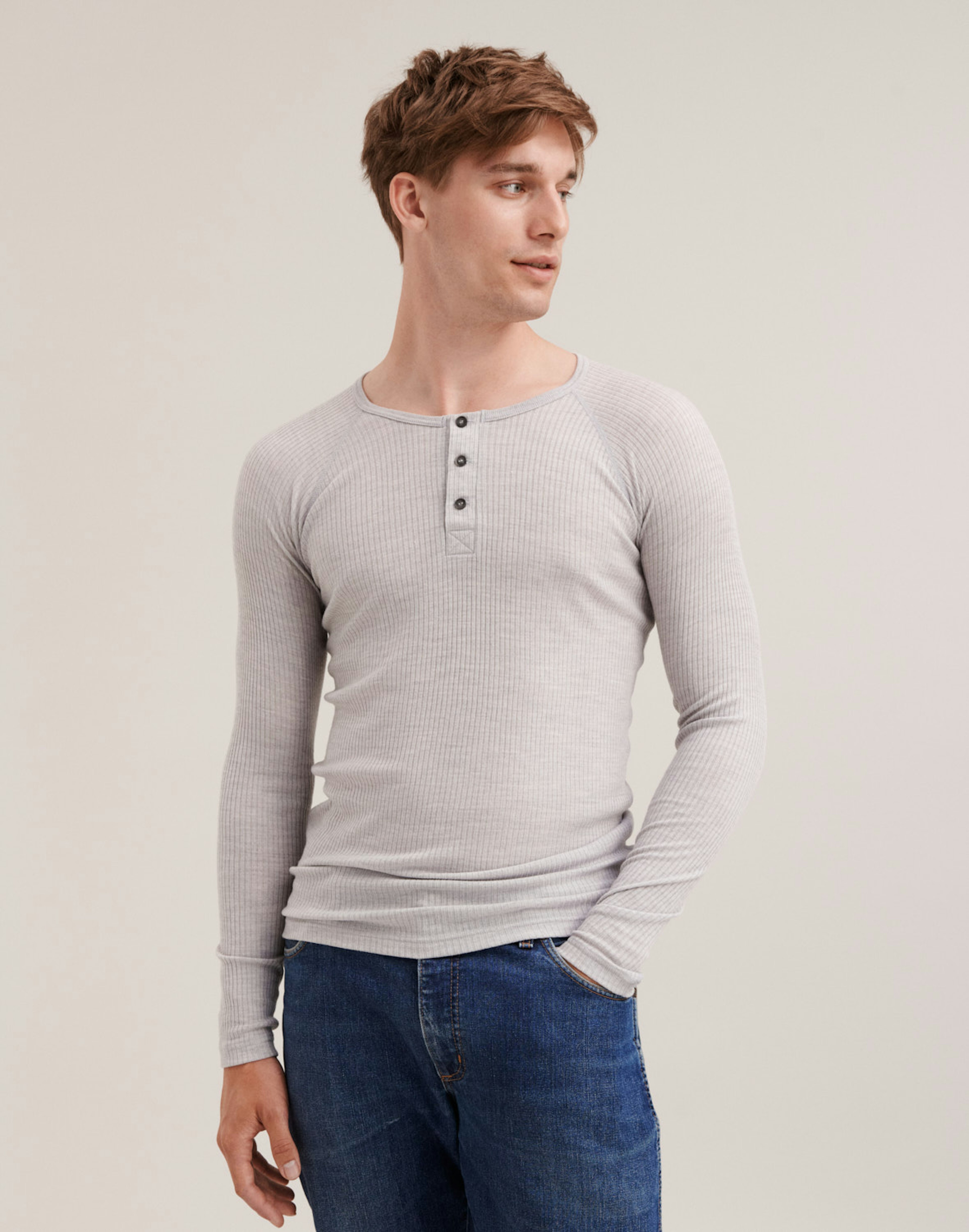Shirt met knopen van merinowol voor heren Lichtgrijs