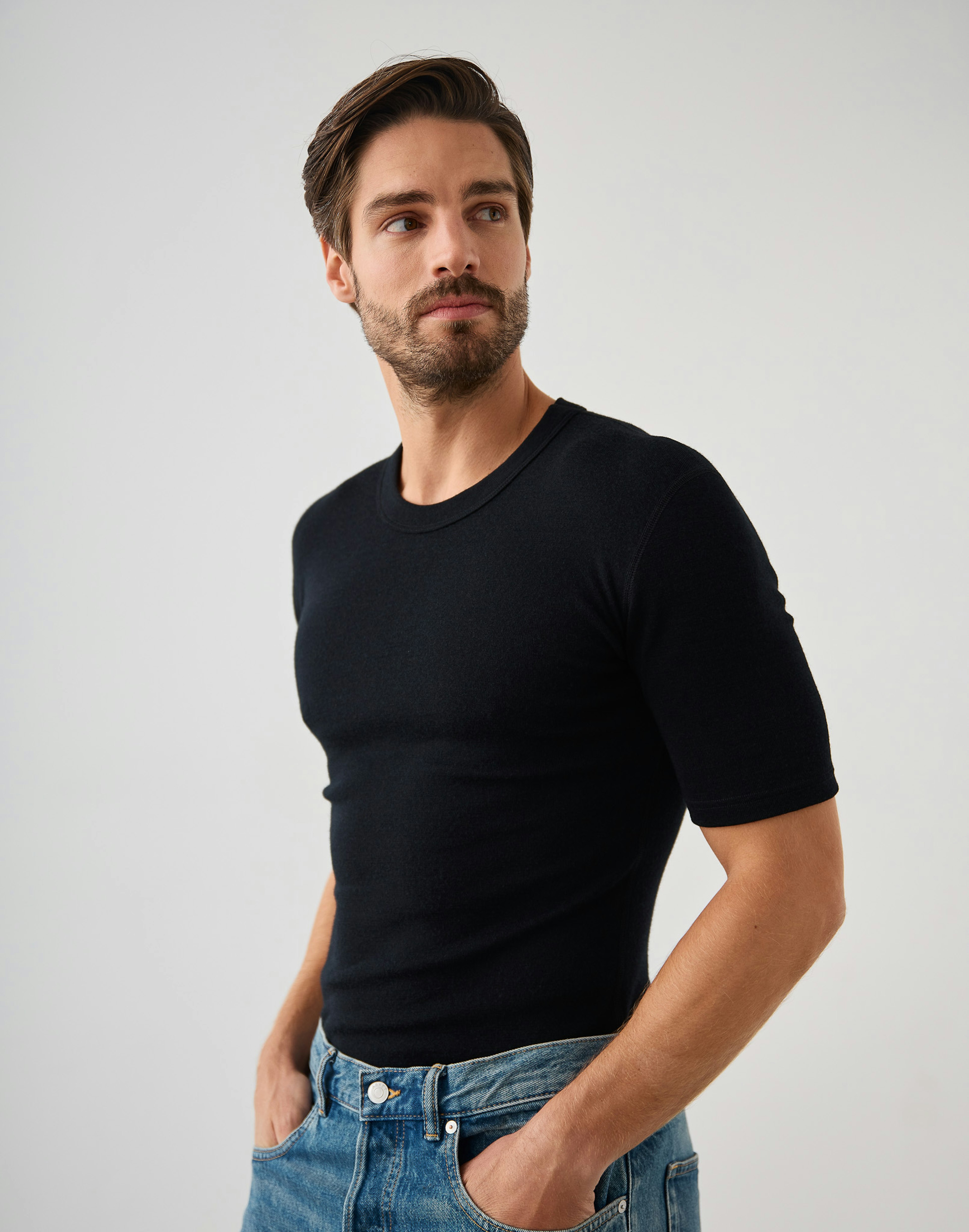 T-shirt i merinoull för herr Svart