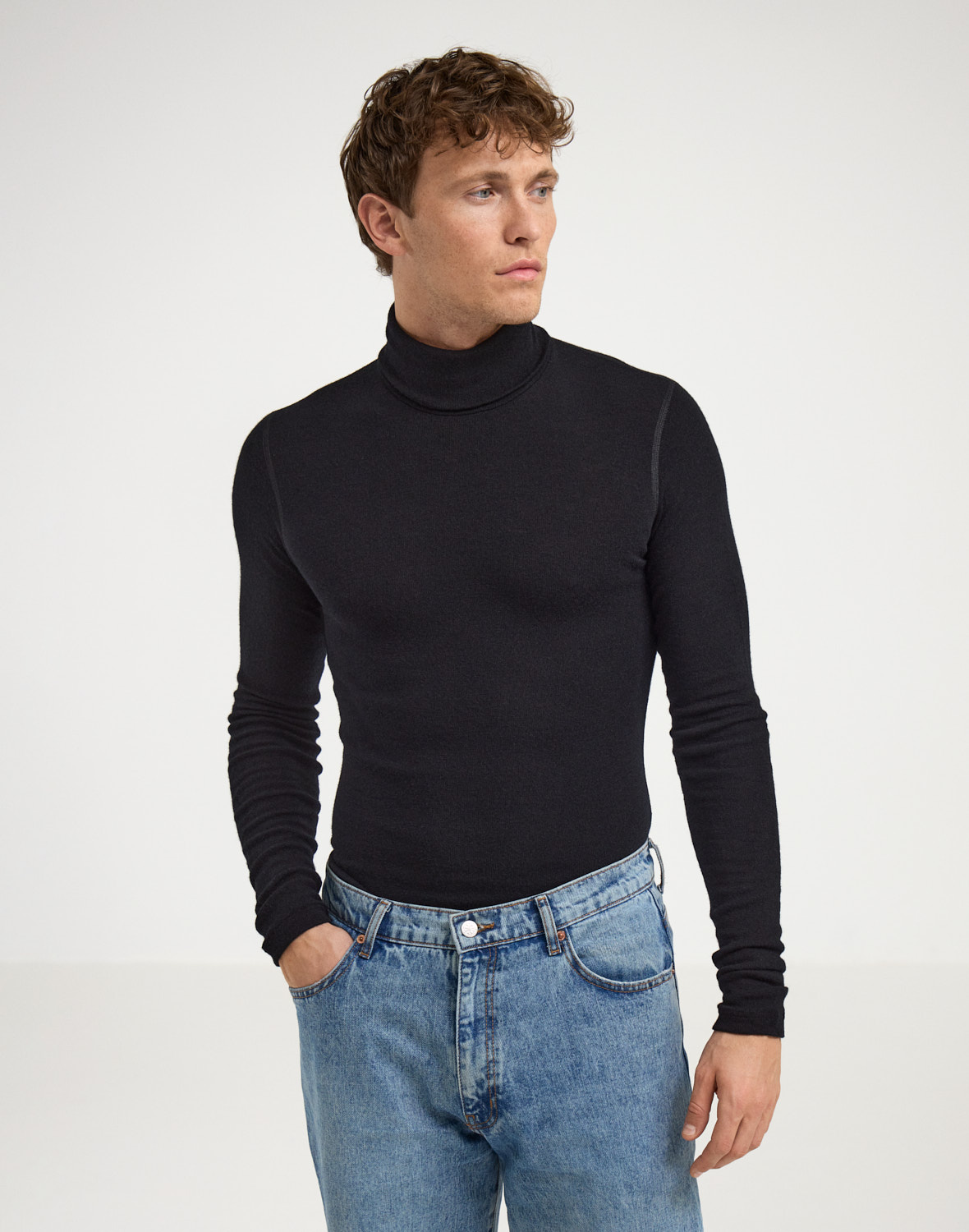 Men's black merino wool turtleneck best sale