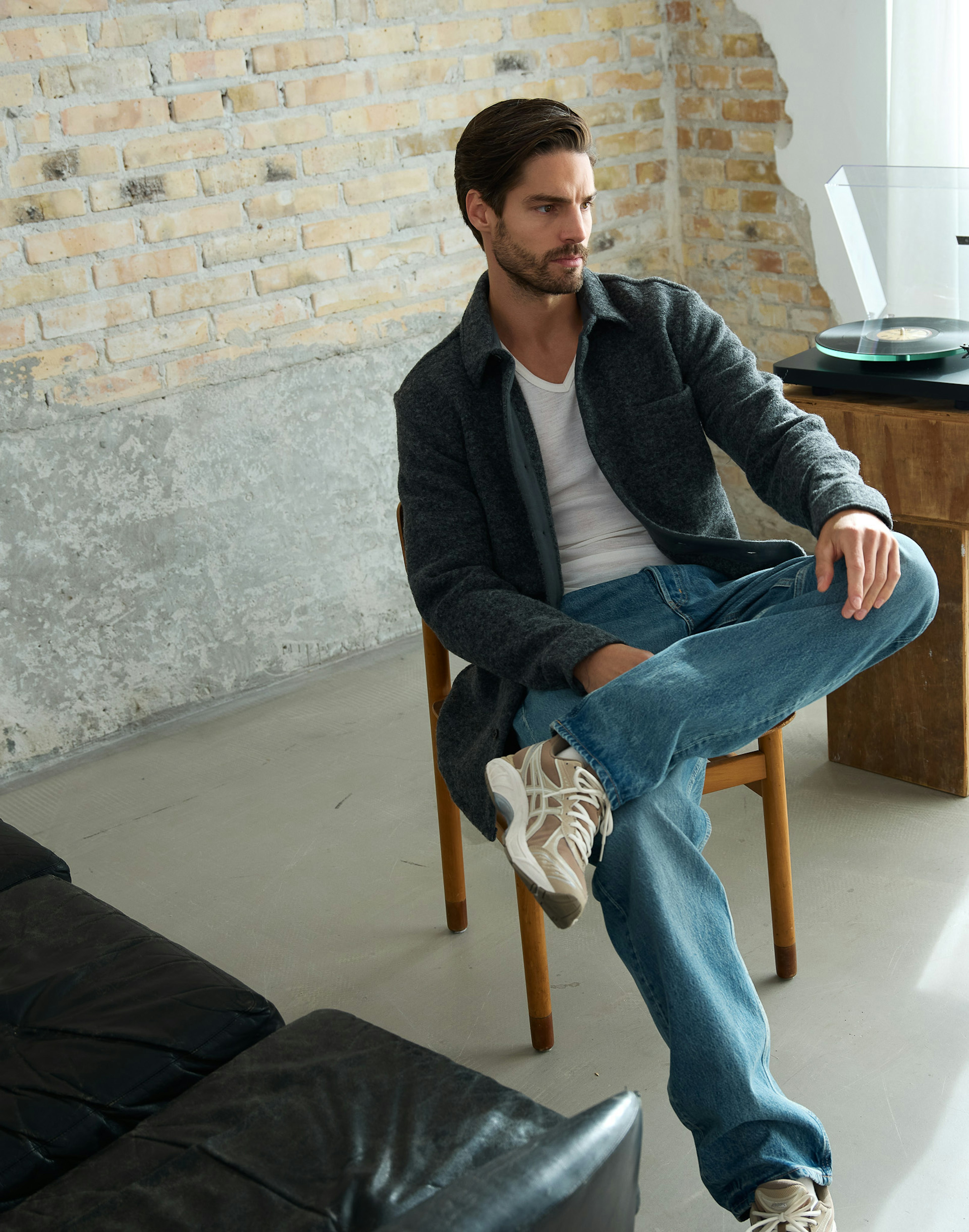 Men's merino wool V-neck T-shirt Nature