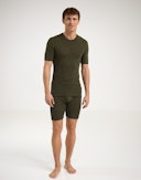 Lang boksershorts med gylf i merinoull til herre Mørkegrønnmelert