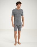 Men's merino wool long boxer shorts with fly Grey melange