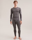 Men's merino wool long johns with fly Grey striped