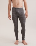 Men's merino wool long johns with fly Grey striped