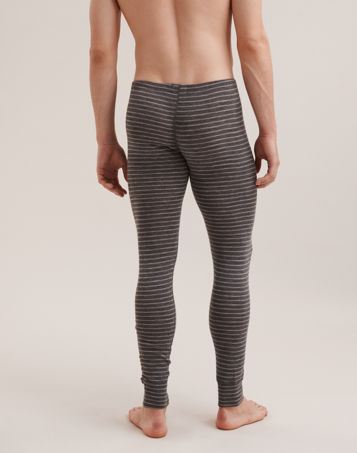 Men s merino wool long johns with fly Grey striped Dilling