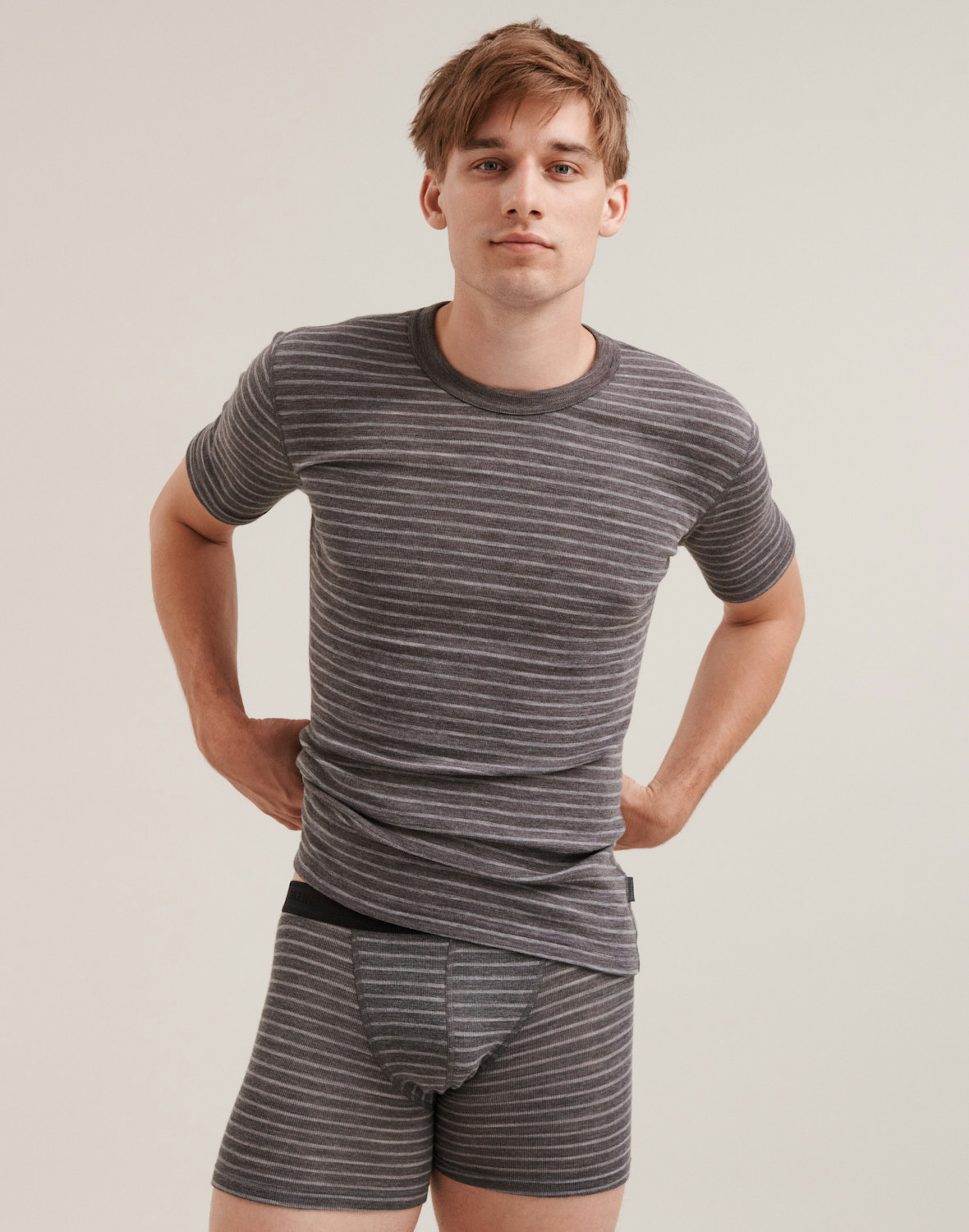 Men's merino wool boxer shorts Grey striped