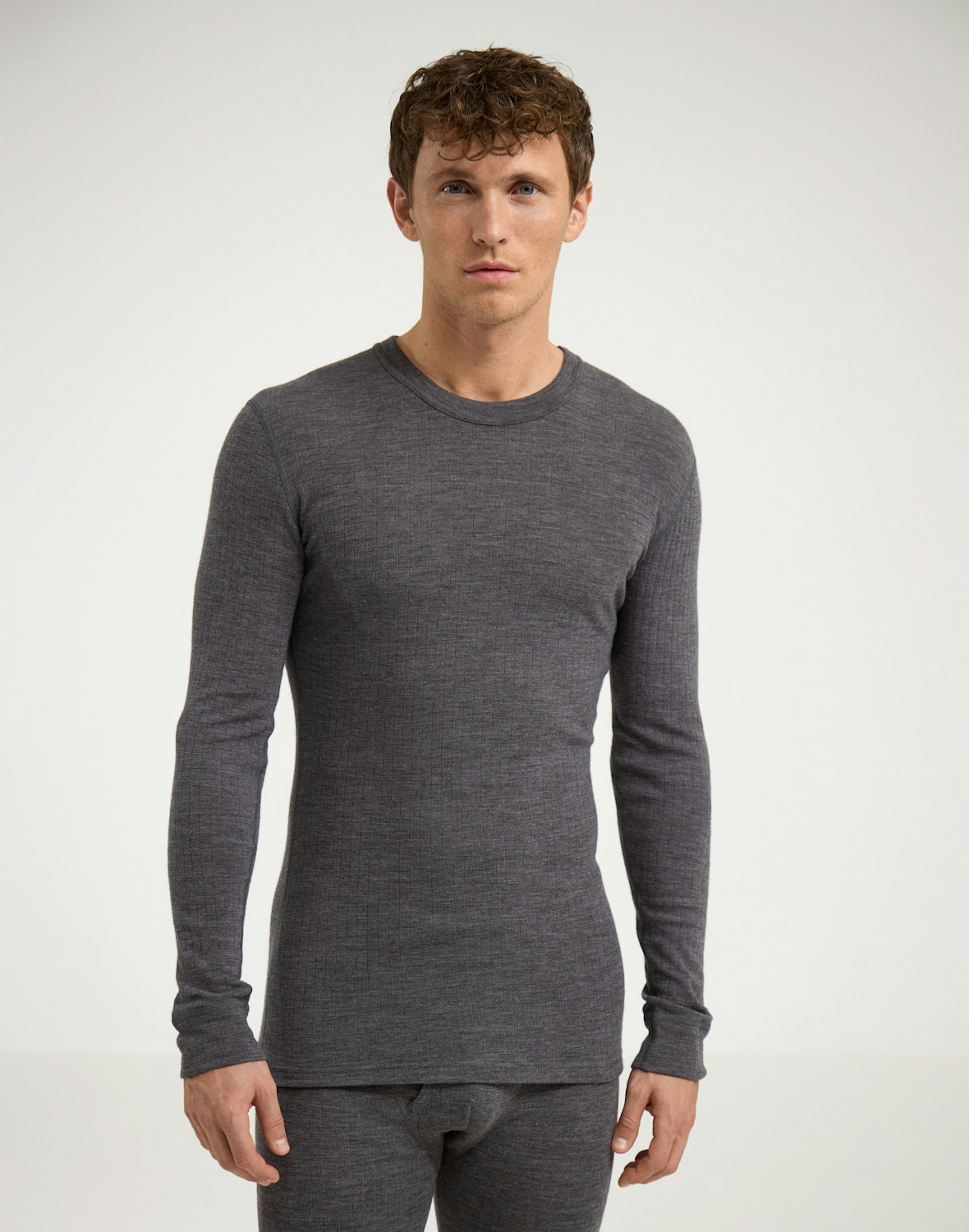 Men's merino wool long sleeve top Dark grey melange