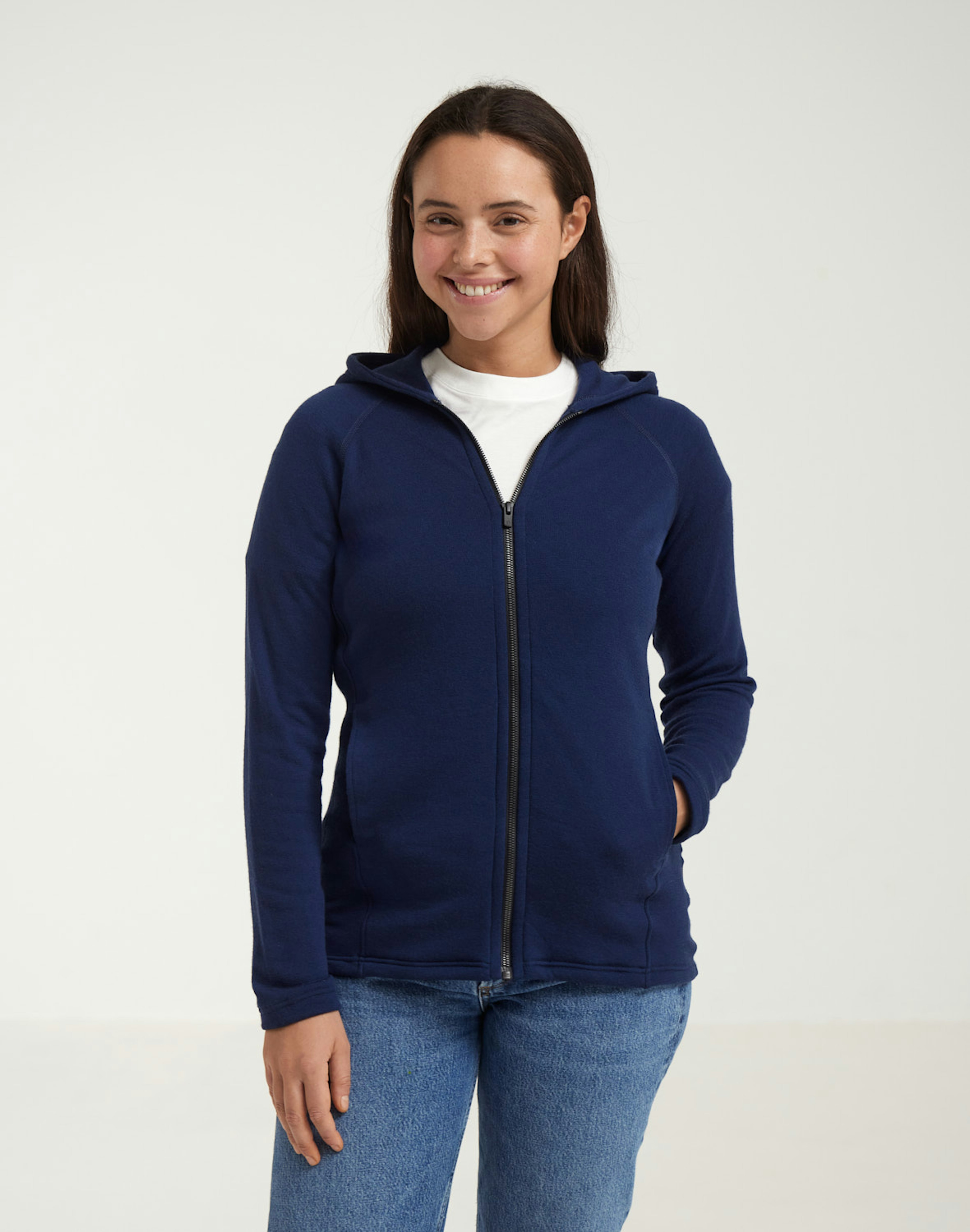 Women's merino wool terry hoodie Navy blue