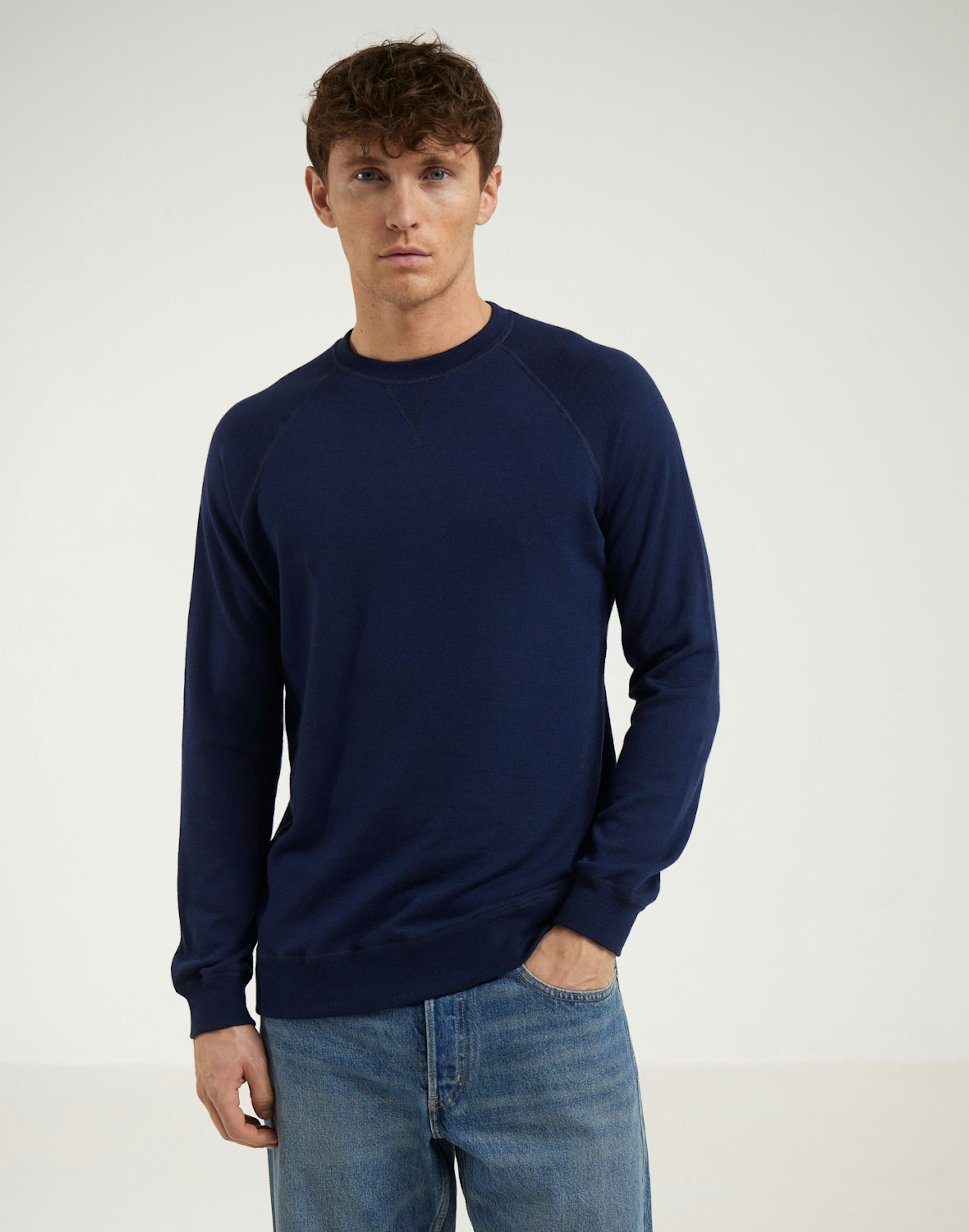 Sweatshirt i merinoullfrotté til herre Marineblå