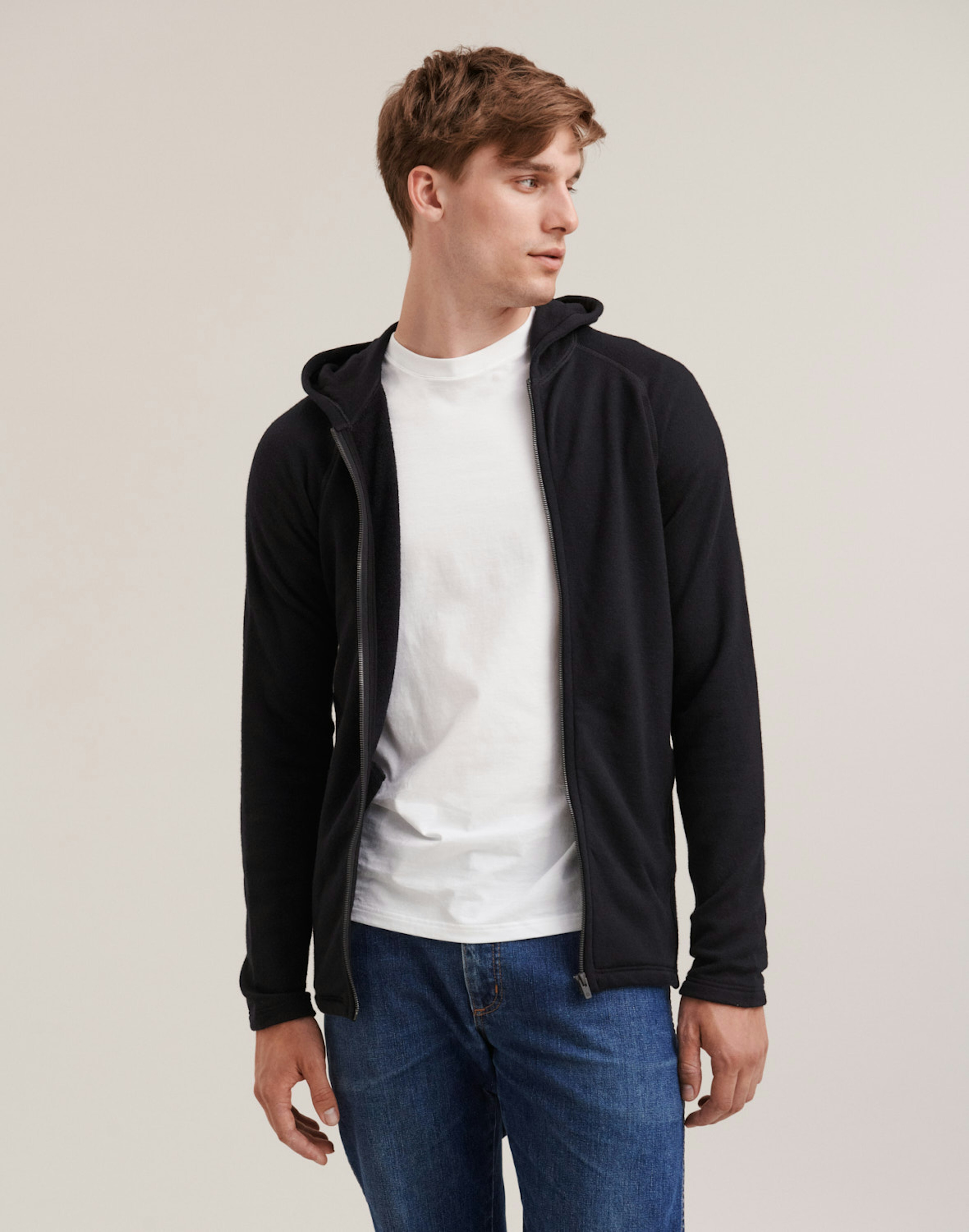 Men's merino wool terry hoodie Black