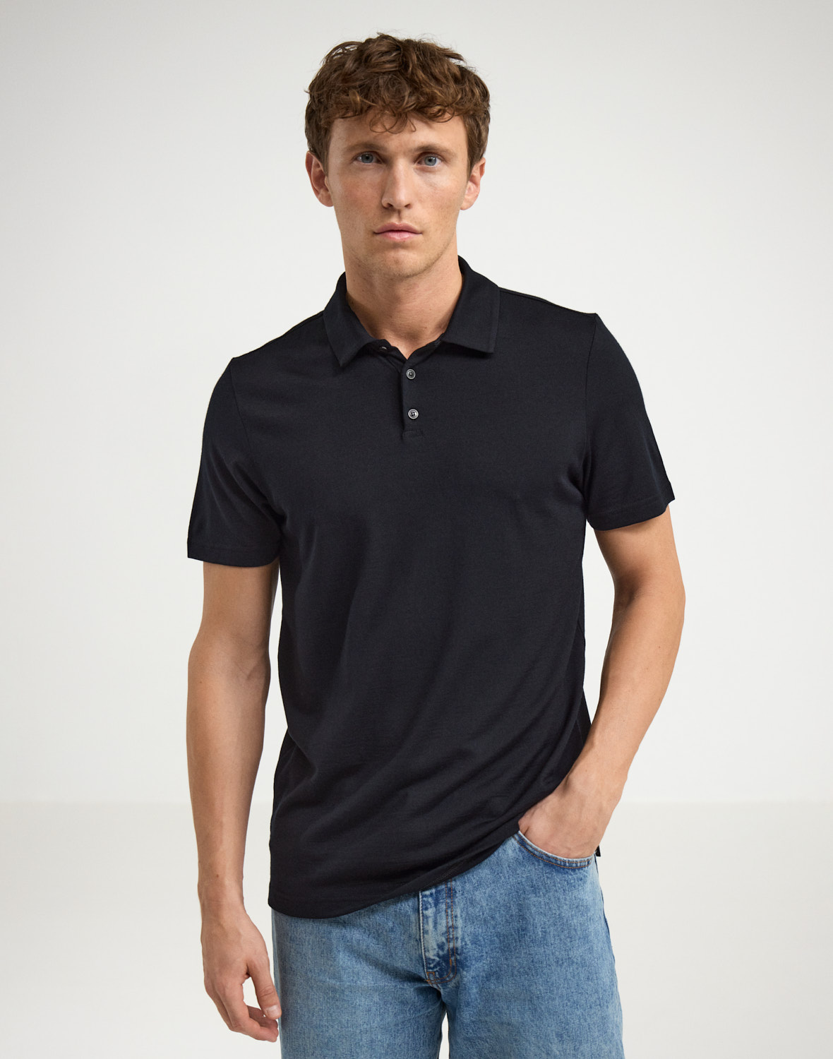 Men's merino wool polo in Black - Free shipping - Dilling