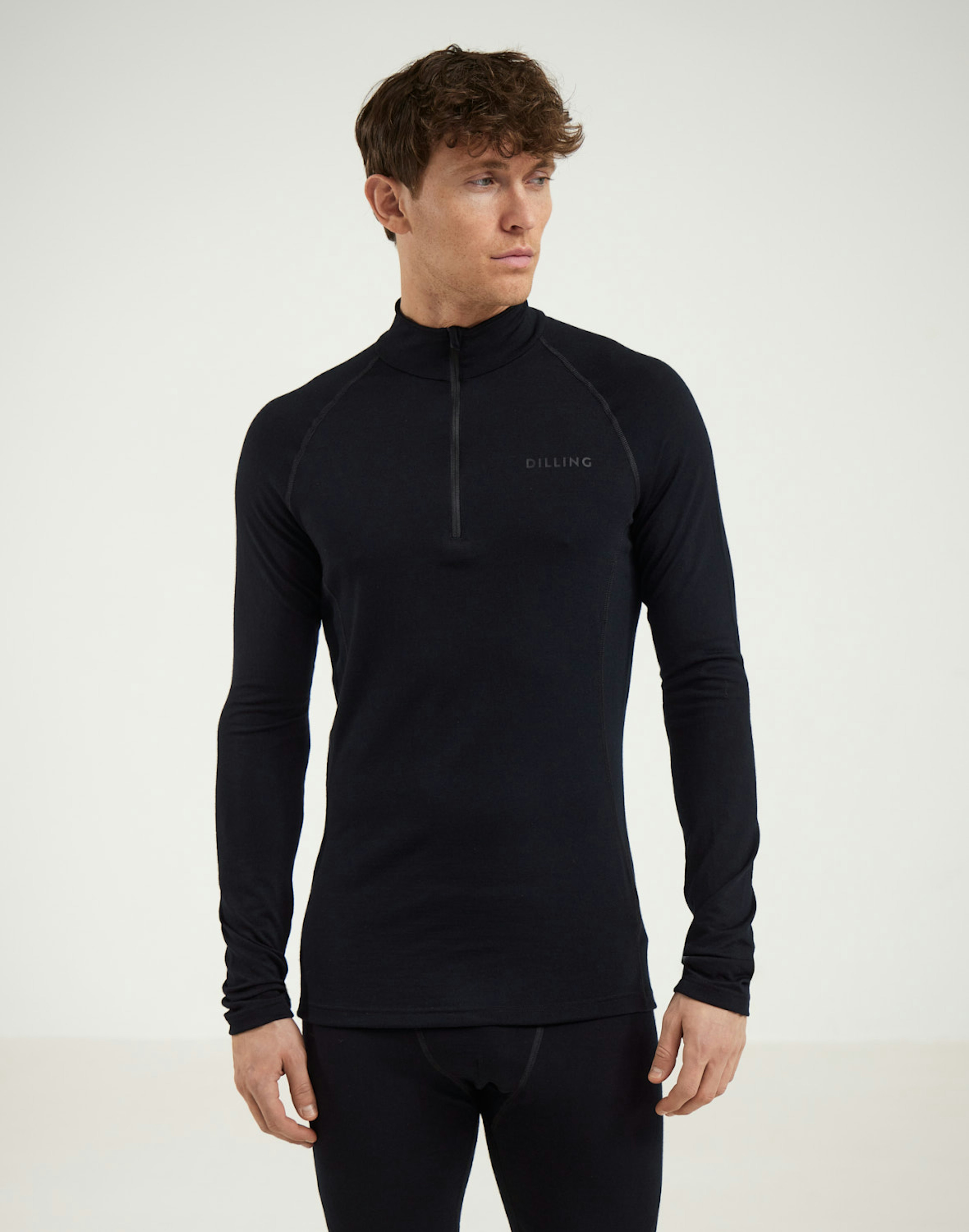 Shirt met halve rits van merinowol voor heren Zwart