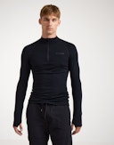 Shirt met halve rits van merinowol voor heren Zwart
