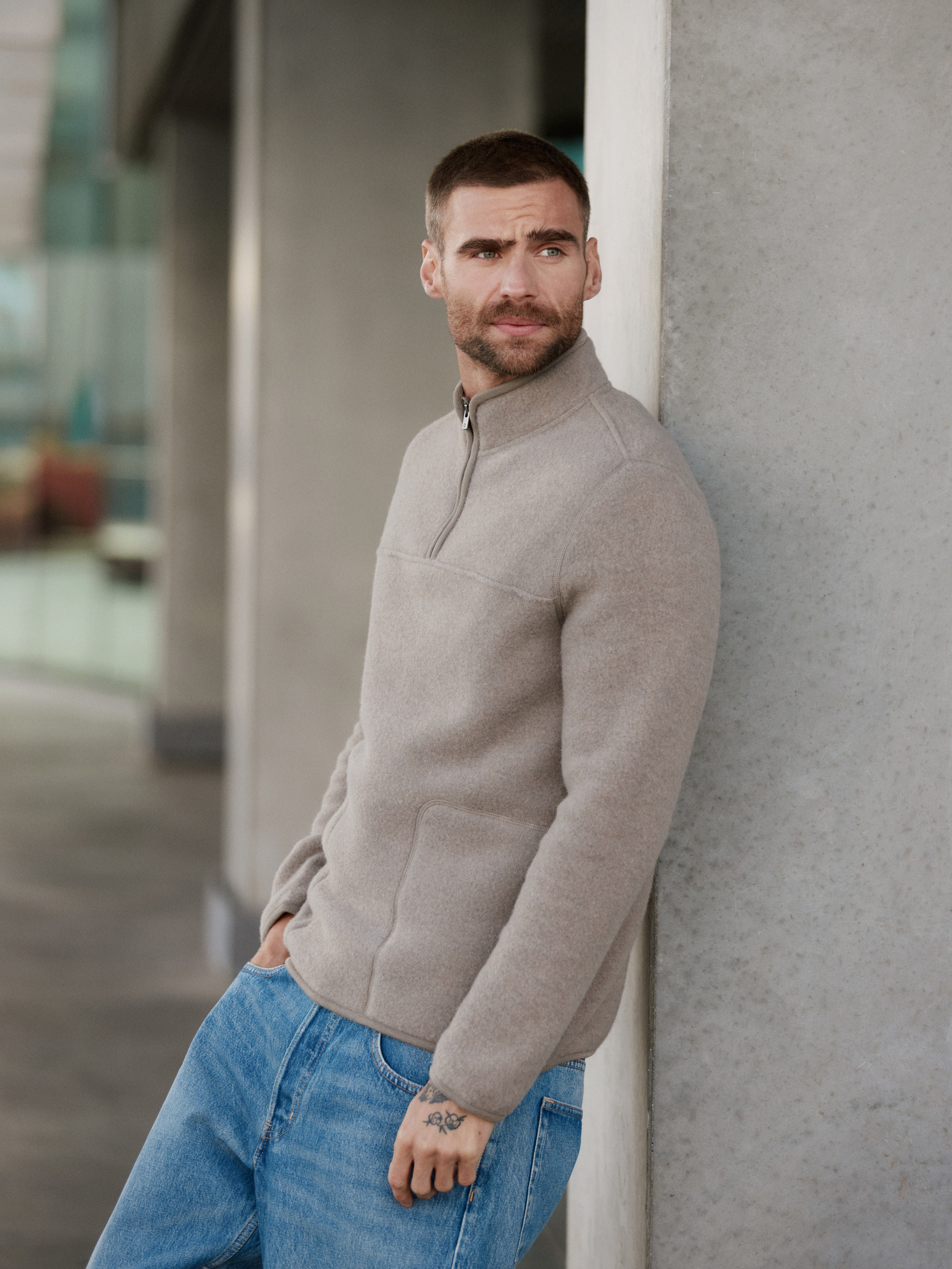 Men's merino wool fleece half-zip jacket - Free shippin - Dilling