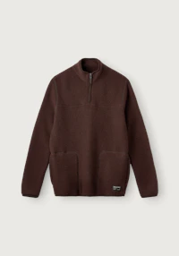 Jakke i merinoullfleece med kort glidelås til herre