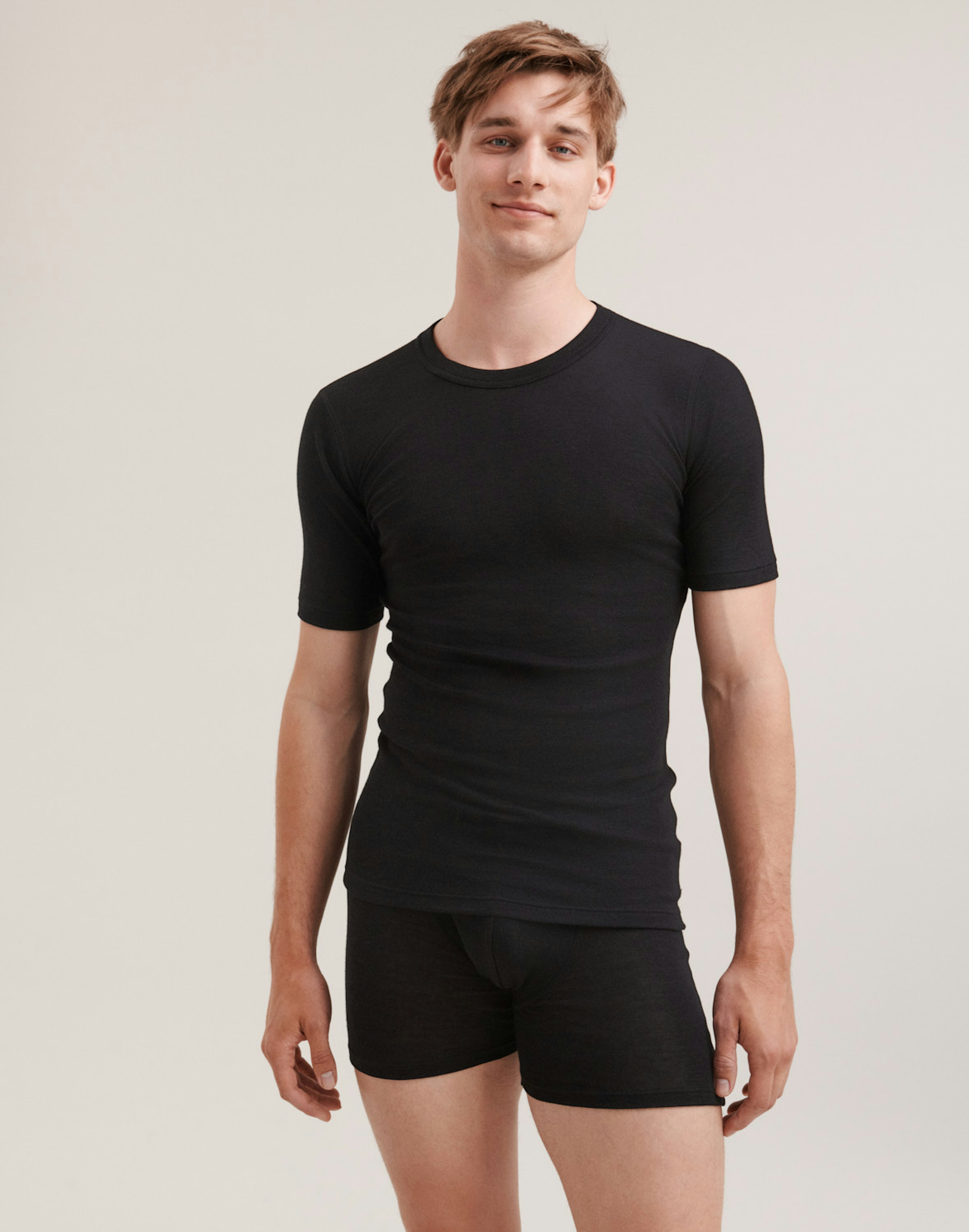 Boksershorts i merinoull/silke til herre Svart