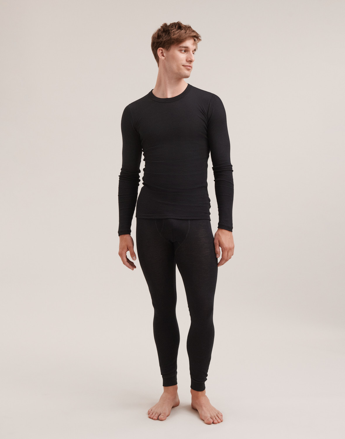 Legging pour homme en laine merinos bio et soie avec braguette Noir Dilling