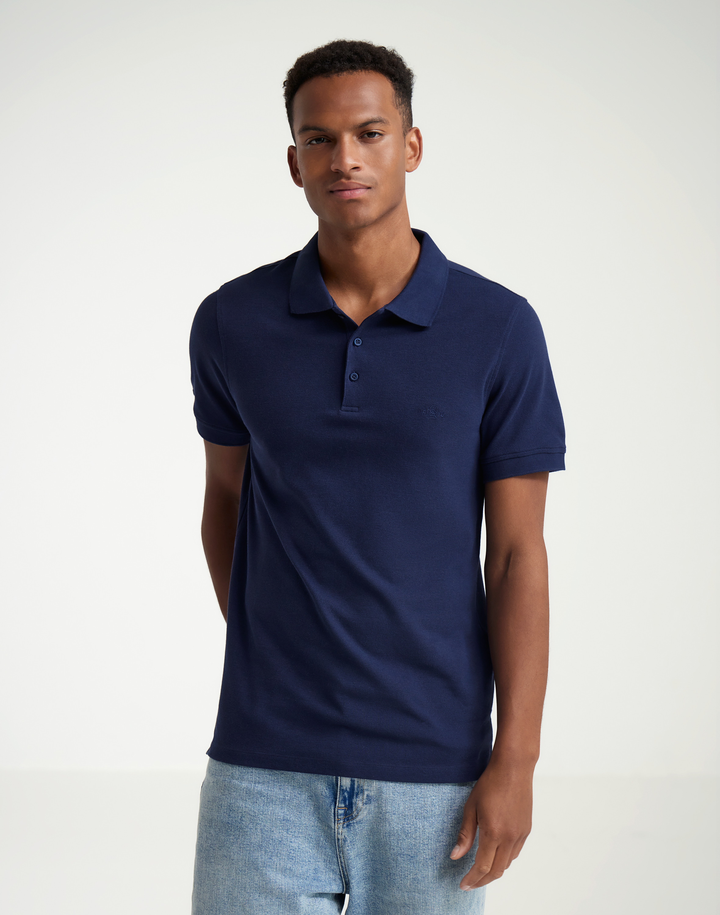 Men's cotton polo T-shirt in Navy blue - $53.99 - Dilling