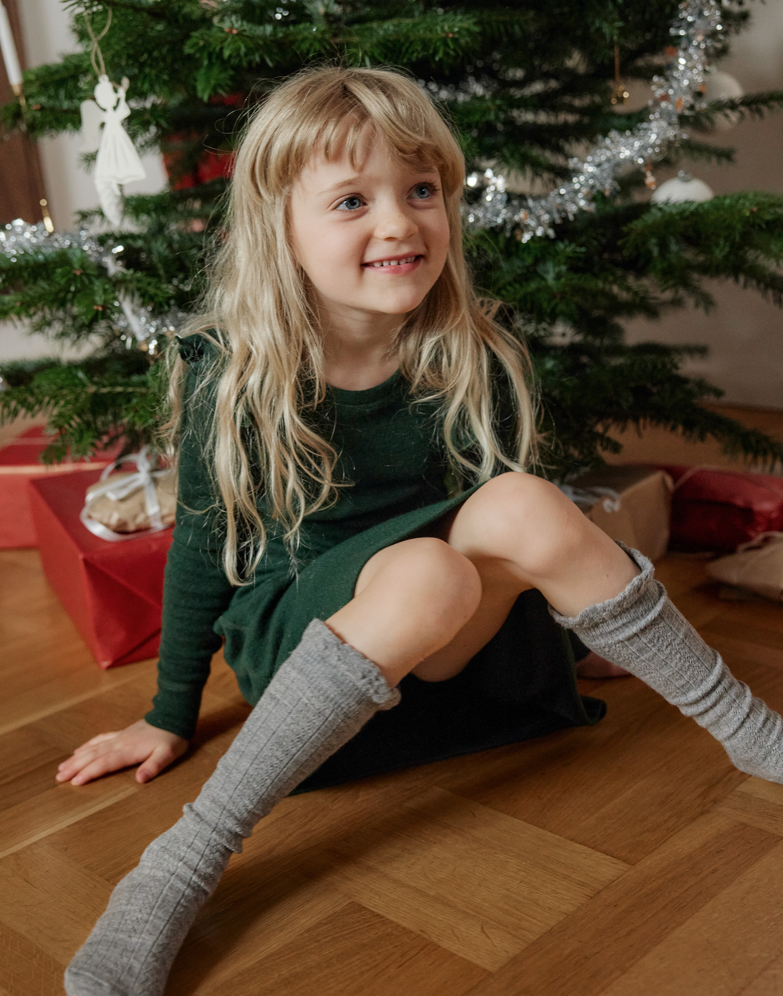 Children s merino wool knee high socks Grey melange Dilling