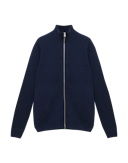 Cardigan med lynlås i lammeuld til mænd Mørk navy 1