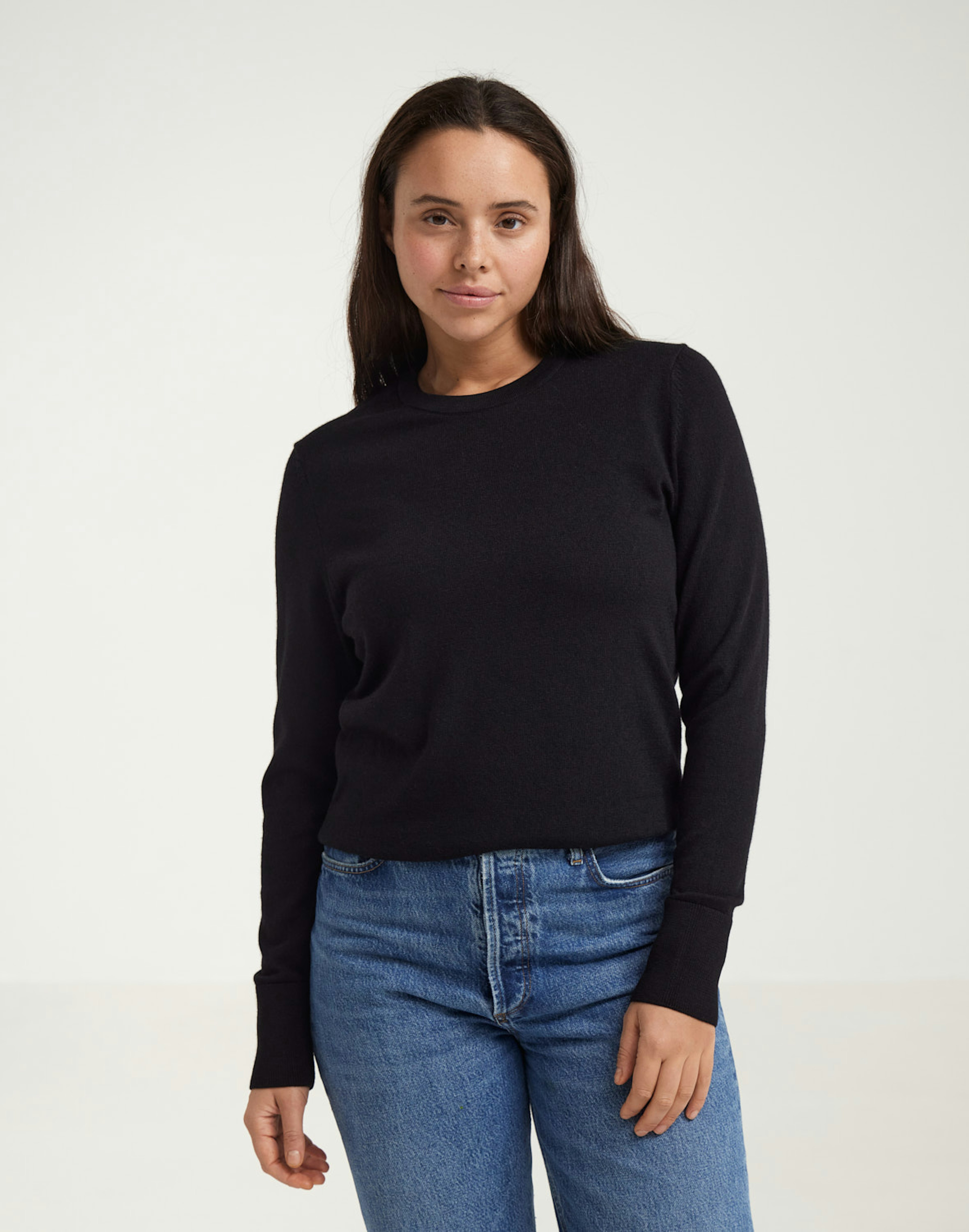 Women's merino wool crew neck Black