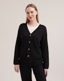 Kort cardigan i merinoull for damer Svart