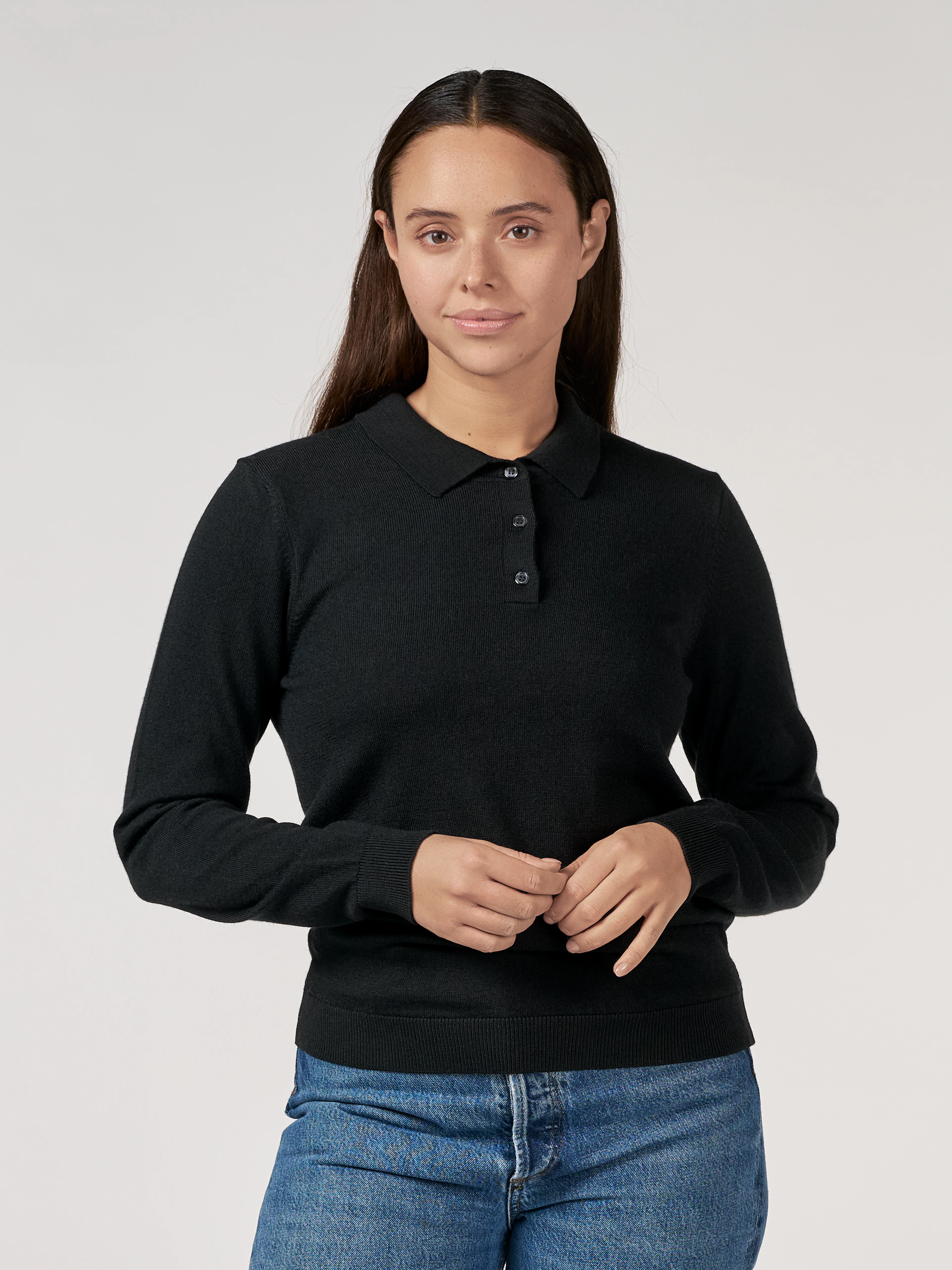 Women's merino wool polo shirt in Black - Free shipping - Dilling